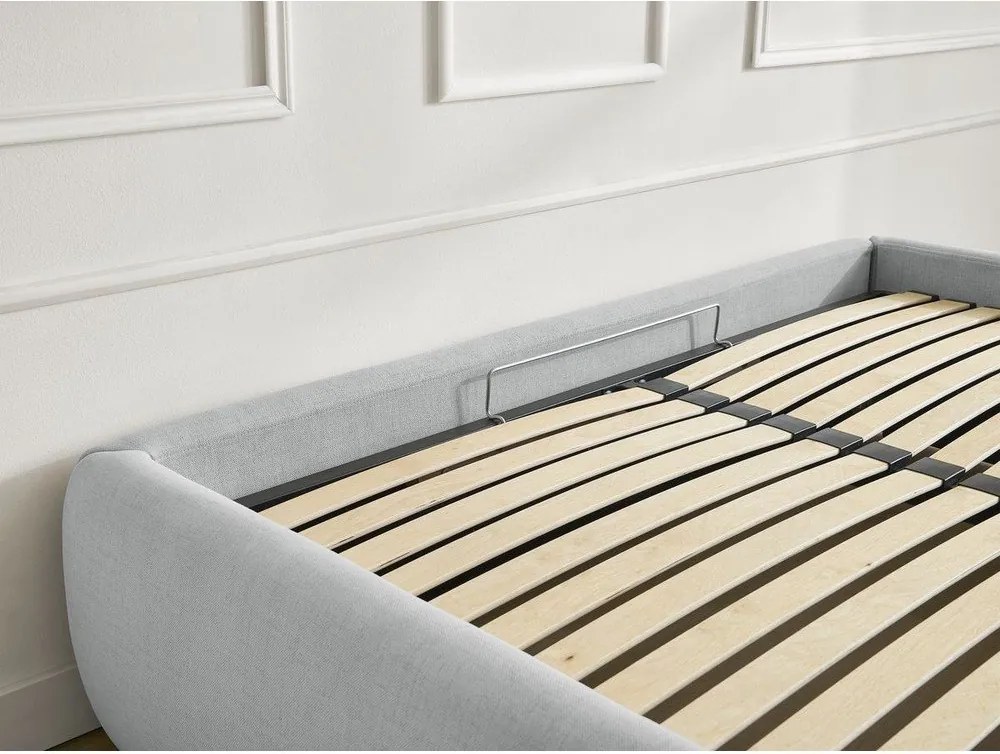 Pat matrimonial gri deschis tapițat cu spațiu de depozitare/fără tăblie cu somieră 180x200 cm Inera – Bobochic Paris