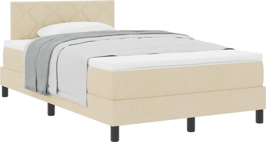 vidaXL Pat cu arcuri cu saltea cu headboard Crem 120 x 190 cm țesătură