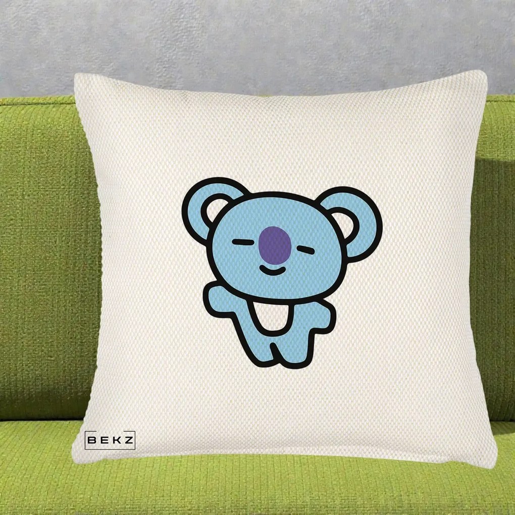 Perna Personalizata BT21 Koya Kawaii, 40x40 cm, Crem Reliefat, Husa Detasabila, Perna Inclusa, BEKZ®