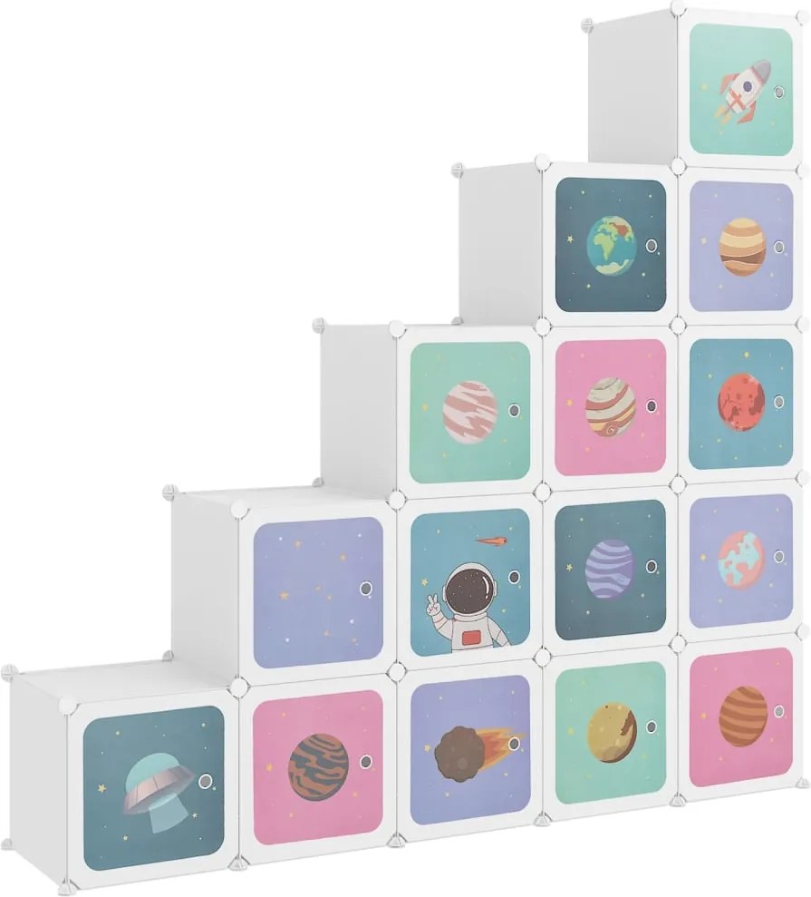 vidaXL Dulap de depozitare cub pentru copii, 15 cuburi, alb, PP