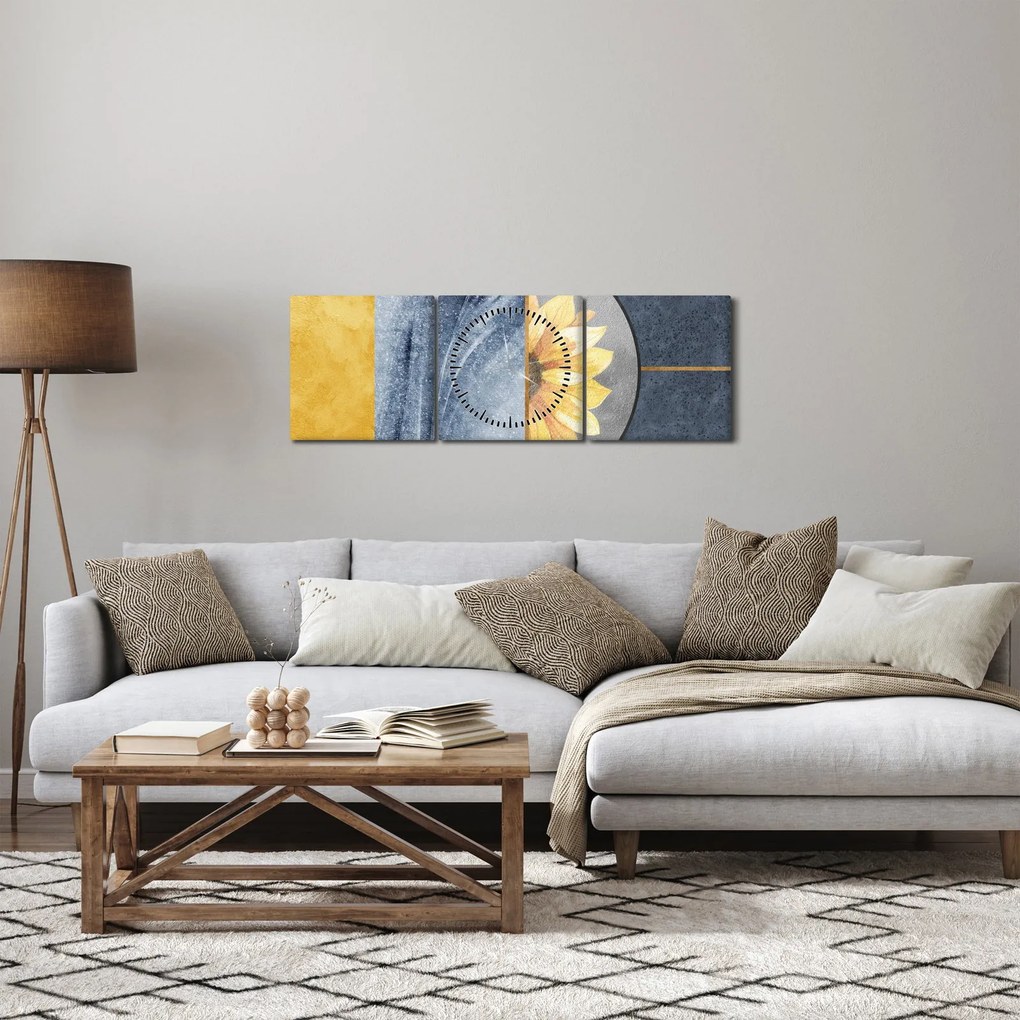 Tablou - Forme și flori (cu ceas) (90x30 cm)