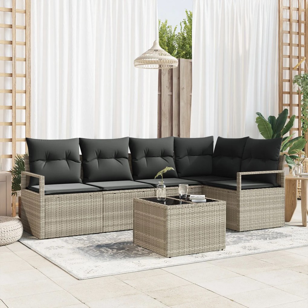 vidaXL Set de canapele pentru grădină 6 pcs Gri deschis Rattan poli
