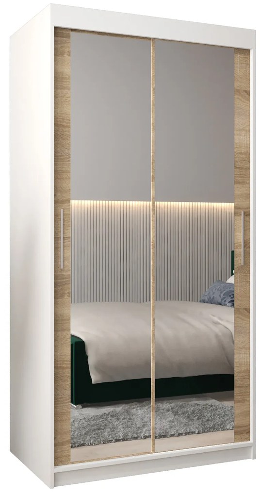 Dulap de haine 100 cm Toki 3 (alb mat + stejar sonoma). 1065044