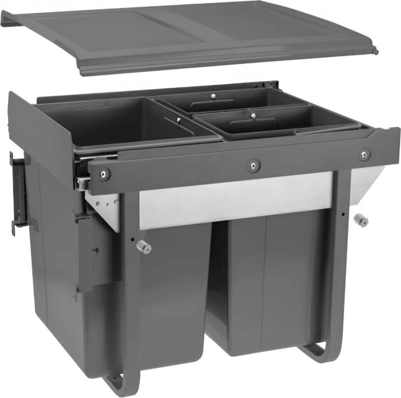 Cos gunoi incorporabil GTV Practi Eco, cu extragere automata, colectare selectiva, pentru corp de 450 mm, gri antracit, 2 x 10 l + 1 x 20 l Gri