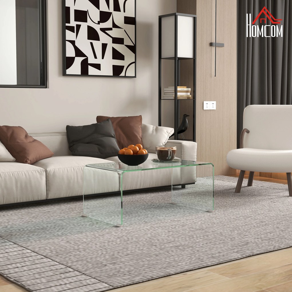 HOMCOM Masa de cafea din sticlă masă de salon rectangulară design modern din sticlă temperată cu margini rotunjite sigure transparent | Aosom Romania