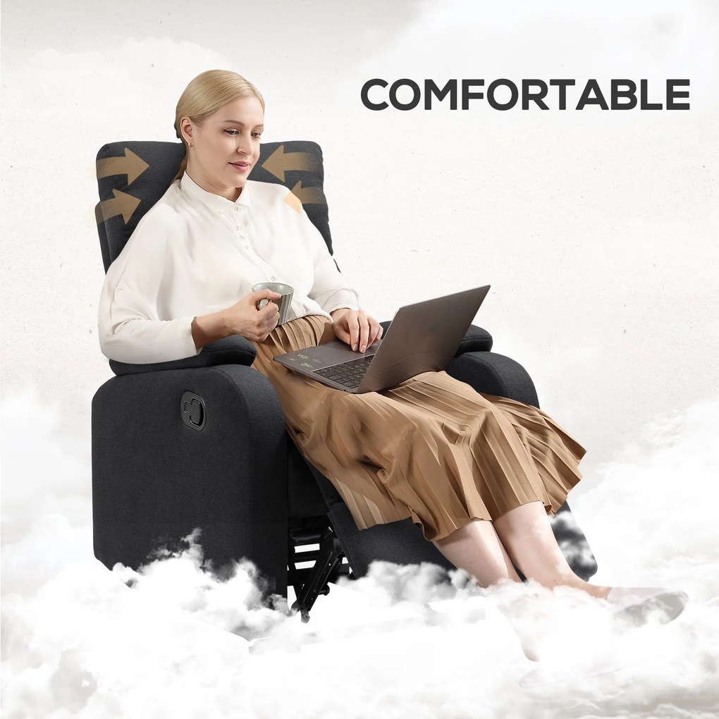 HOMCOM Fotoliu Recliner din In cu Suport Reglabil pentru Picioare, 69x91,5x103 cm, Negru | Aosom Romania