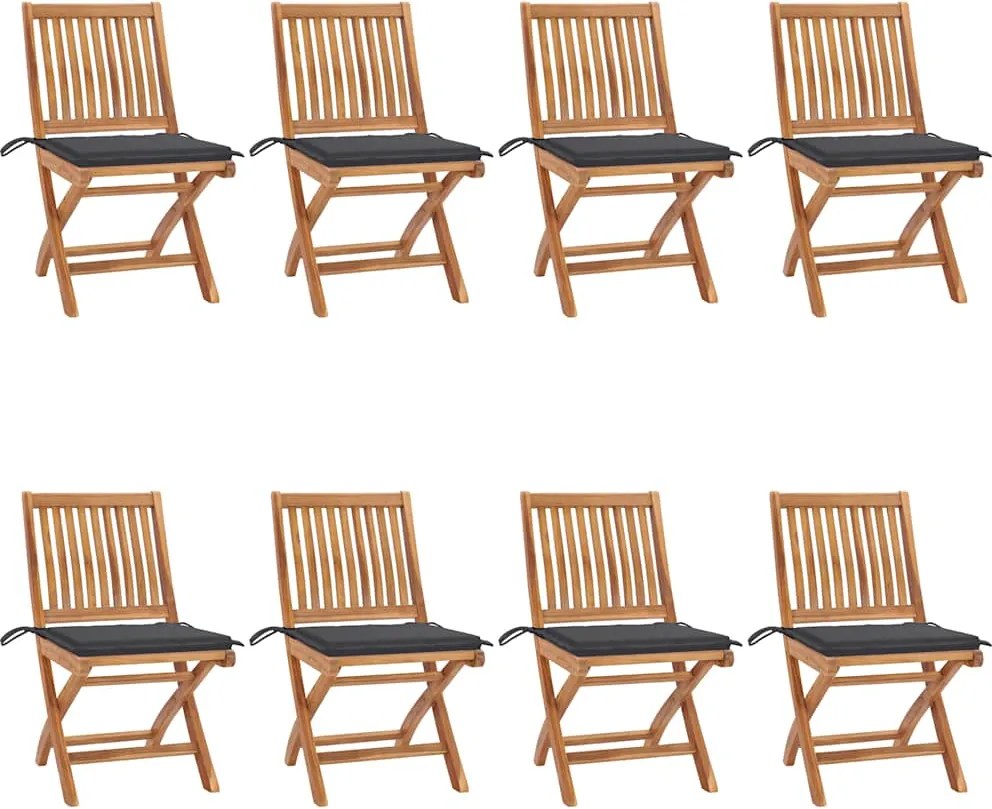 vidaXL Scaune pliabile de grădină cu perne, 8 buc., lemn masiv de tec