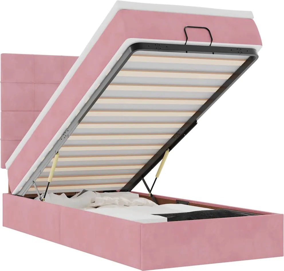 vidaXL Cadru de pat otoman cu saltele Roz 80x200cm catifea