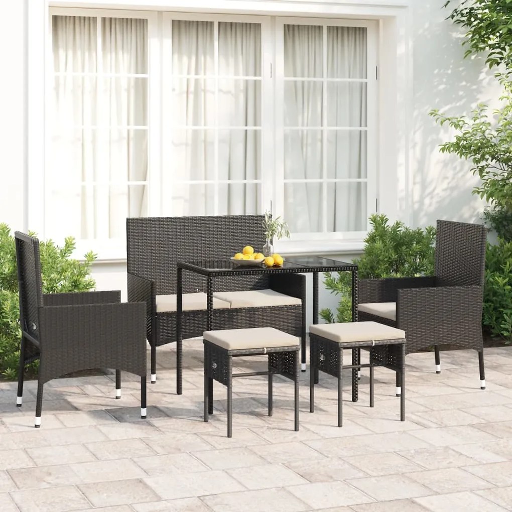 319508 vidaXL Set mobilier de grădină cu perne, 6 piese, negru, poliratan