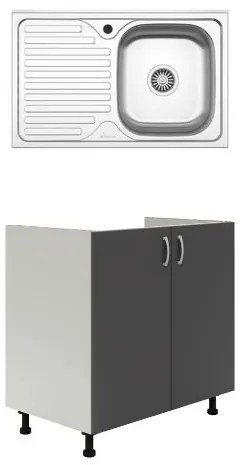 Set Masca Chiuveta Karo, Antracit/Alb, 80 x 50 x 80 cm, Chiuveta Inox, Cuva dreapta