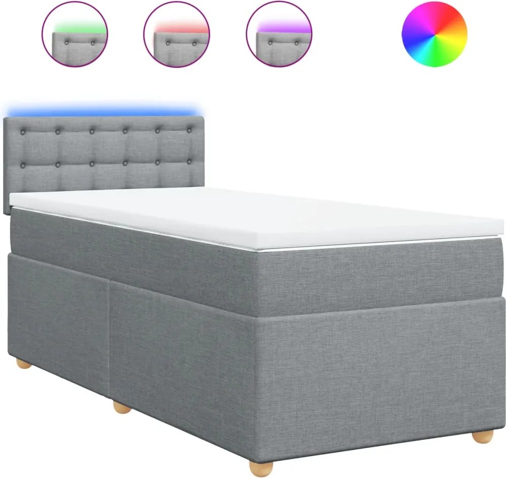 vidaXL Pat box spring cu saltea, gri deschis, 90x190 cm, textil