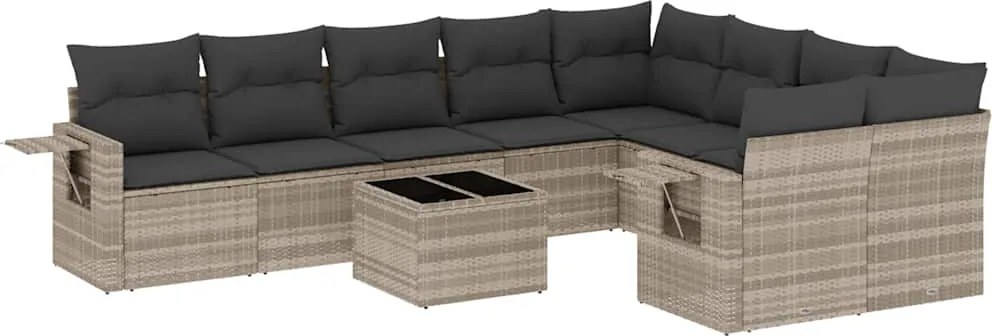 vidaXL Set canapele de grădină cu perne 10 piese gri deschis poliratan