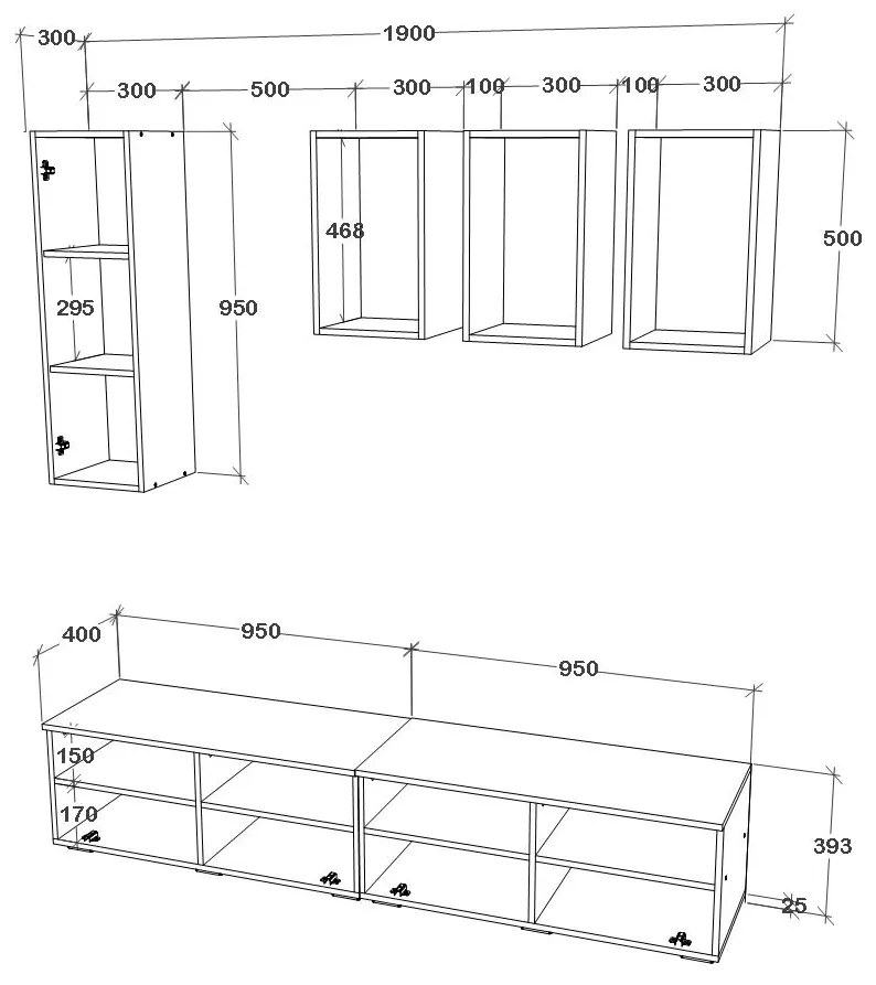 Living haaus V12, Negru/Alb Lucios, MDF, L 190 cm