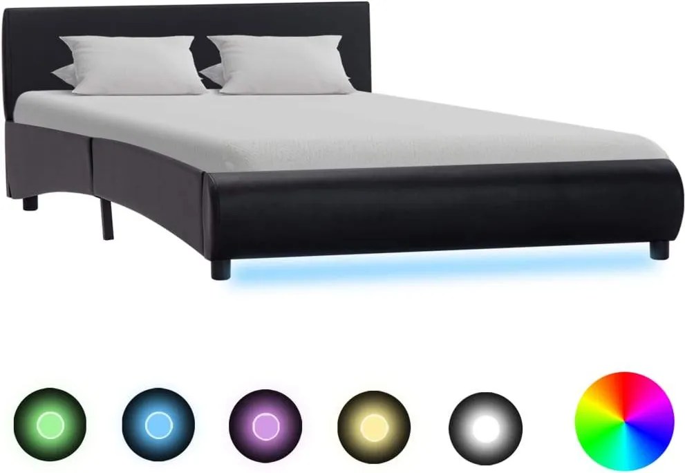 Cadru de pat cu LED, negru, 120 x 200 cm, piele ecologica