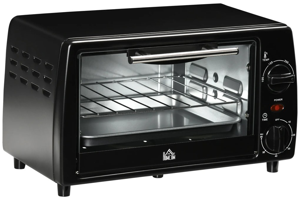 Mini Cuptor electric negru 36,5x26x22cm ,HOMCOM, 10L, temporizator, grila si tava incluse, 750 W, | Aosom Romania