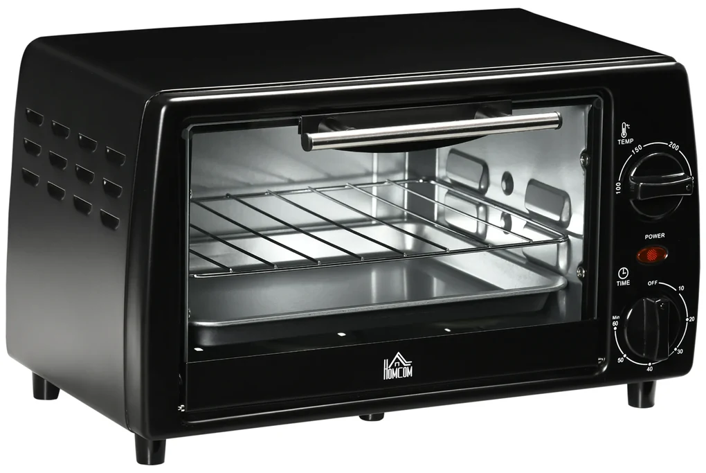 Mini Cuptor electric negru 36,5x26x22cm ,HOMCOM, 10L, temporizator, grila si tava incluse, 750 W, | Aosom Romania