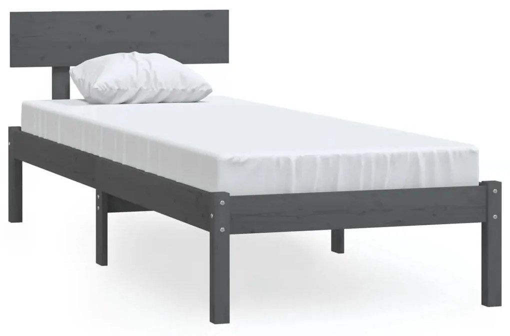810109  Bed Frame Grey Solid Wood Pine 75x190 cm 2FT6 Small Single Gri, 75 x 190 cm