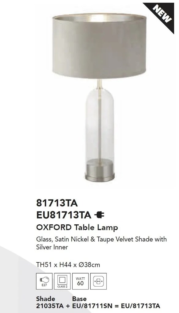 Veioza/Lampa de masa design decorativ Oxford nickel/taupe