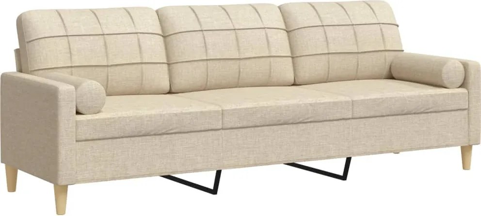 vidaXL Canapea cu 3 locuri cu pernuțe, crem, 210 cm, textil