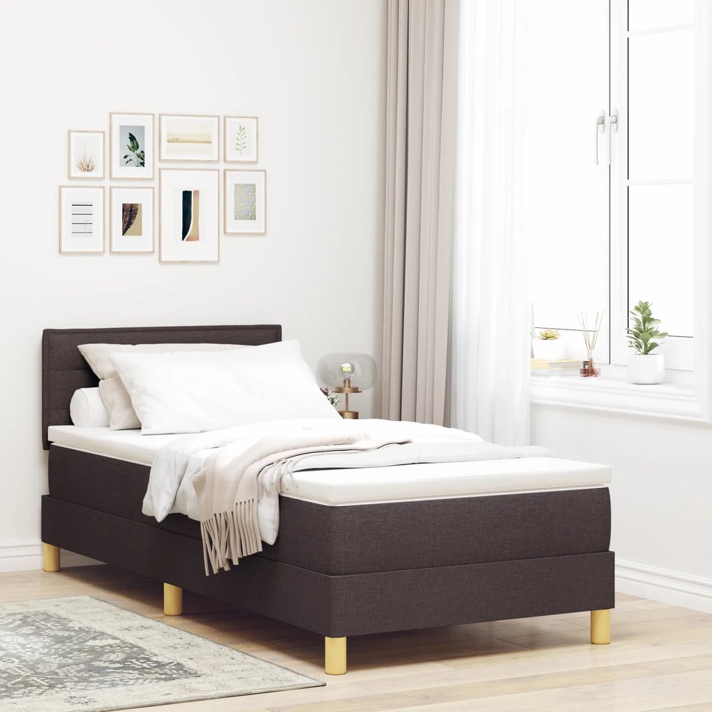 vidaXL Pat cu arcuri și saltea maro închis 90x200 cm din țesătură
