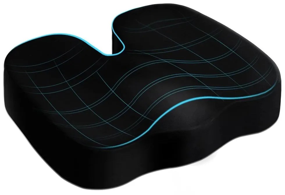 Pernă ortopedică pentru șezut, din spumă memorie și infuzie cu gel, sistem de ventilație, pernuță separată cu gel, Husă Catifea, Fermitate normală, Negru