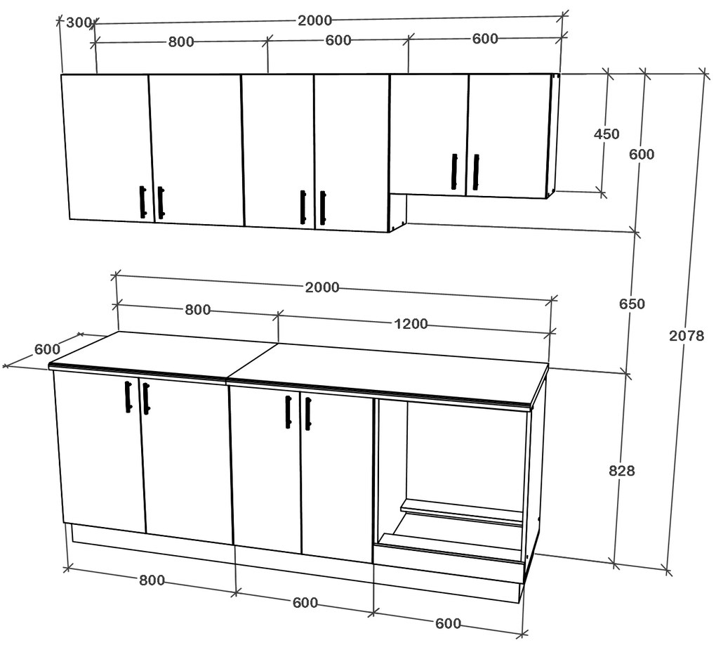 Set Bucatarie Karo haaus V10, Stejar Sonoma Inchis/Alb, Blat Thermo 28 mm, L 200 cm