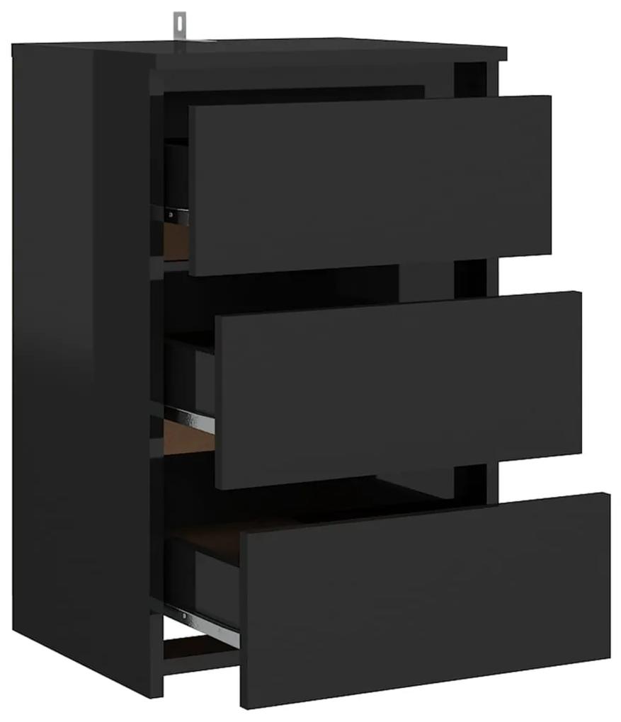 Noptiere 2 buc. negru extralucios 40x35x62,5 cm lemn compozit 2, negru foarte lucios