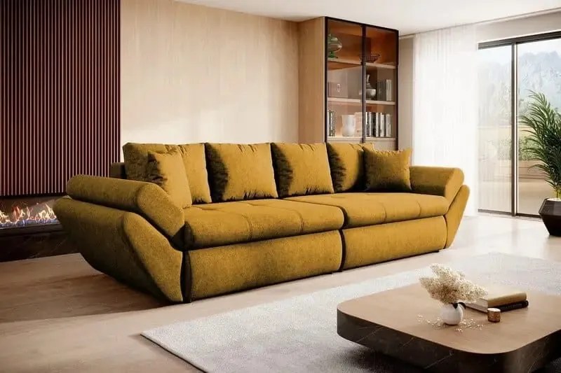Canapea extensibilă dumonde cu ladă de depozitare si sezut confortabil din spuma high-density, Loana Enjoy Mango 300x100 cm