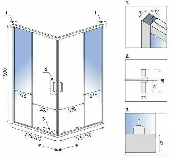 Cabina de dus patrata cu usi glisante negru Rea City 80x80 cm si cadita neagra