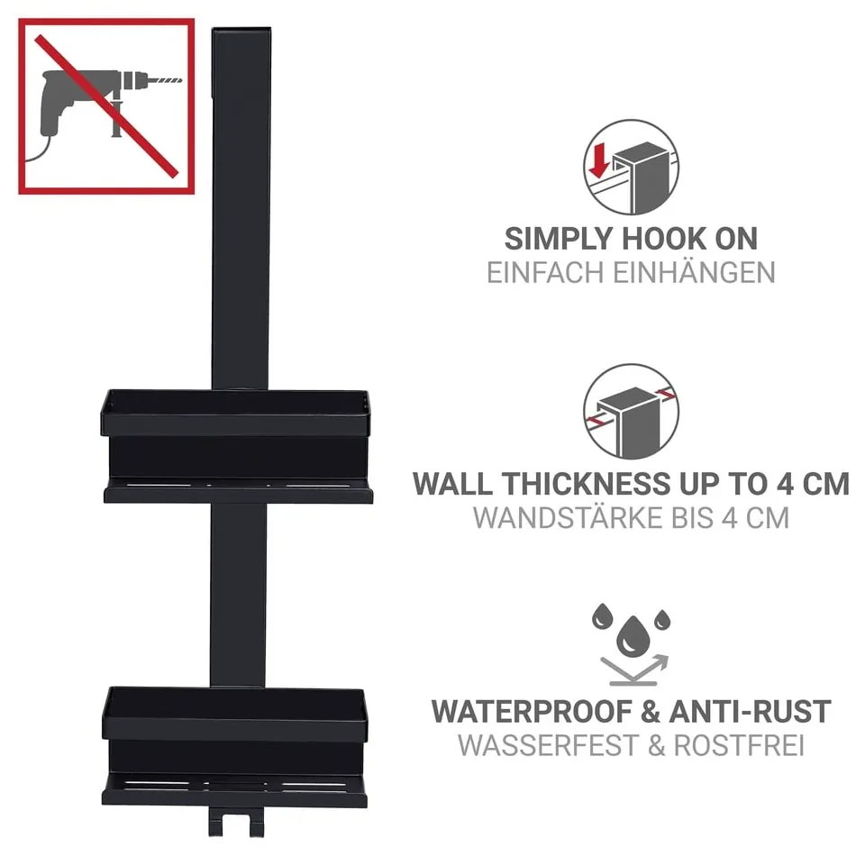 Raft pentru baie negru de agățat din oțel inoxidabil Bribano – Wenko