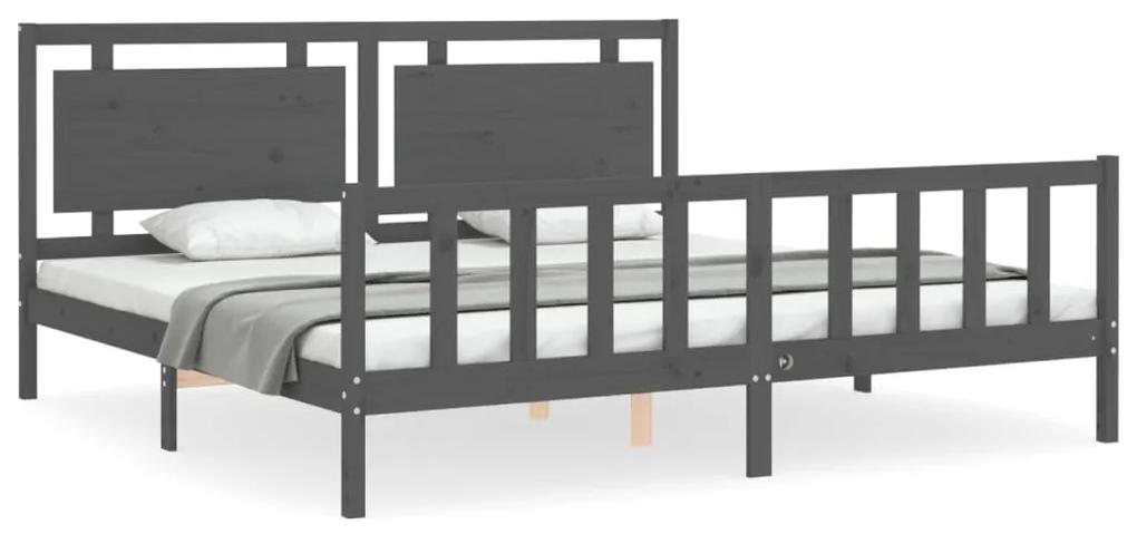 3192188 vidaXL Cadru pat cu tăblie 200x200 cm, gri, lemn masiv