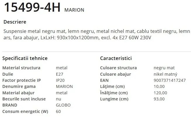 Lustra cu 4 pendule design modern MARION