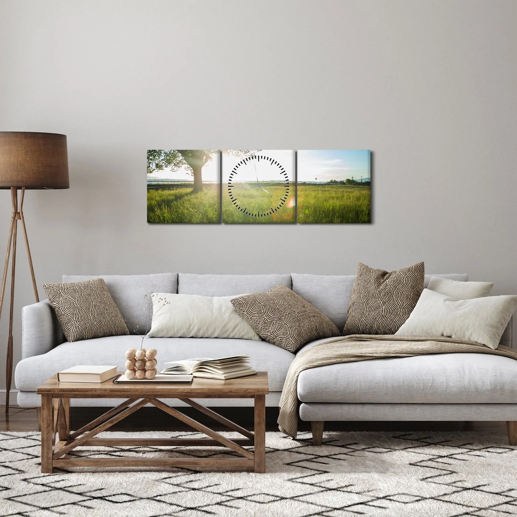 Tablou cu lunca în vară (cu ceas) (90x30 cm)