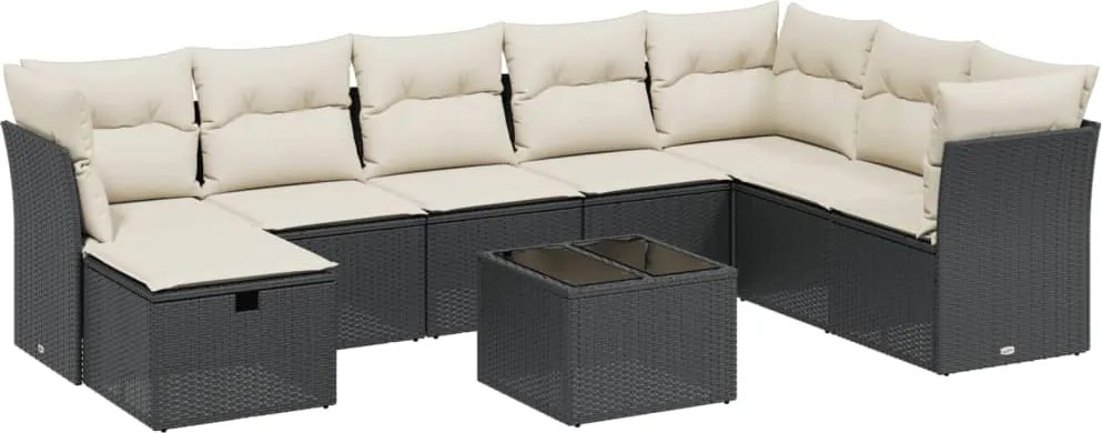 vidaXL Set mobilier de grădină cu perne, 9 piese, negru, poliratan