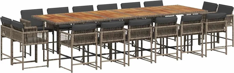 vidaXL Set mobilier de grădină cu perne, 17 piese, gri, poliratan