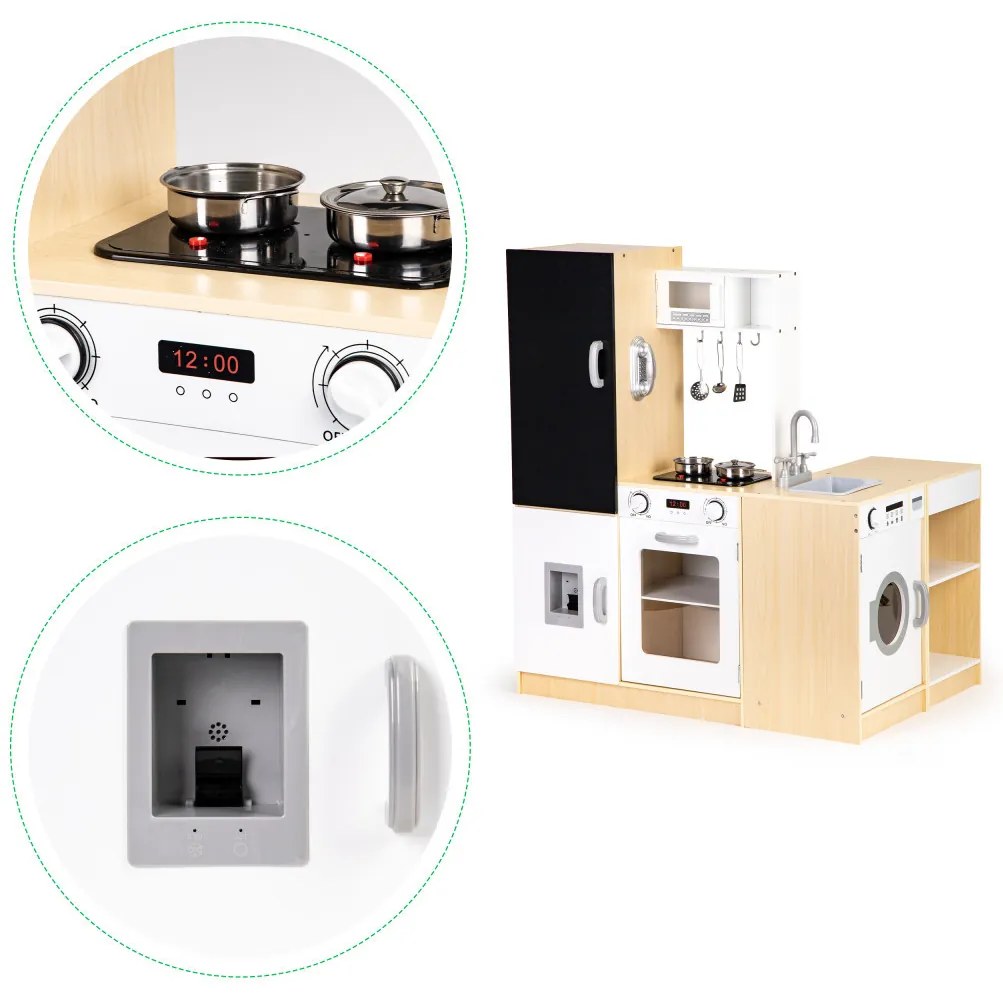 Bucătărie pentru copii XXL din lemn cu iluminare led