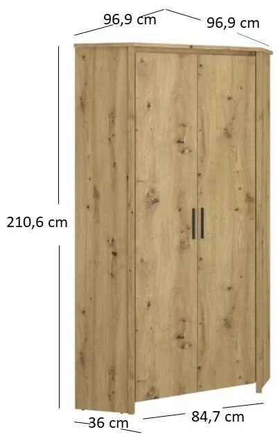 Dulap de haine de colț Andra 2D (Stejar artisan). 1052741