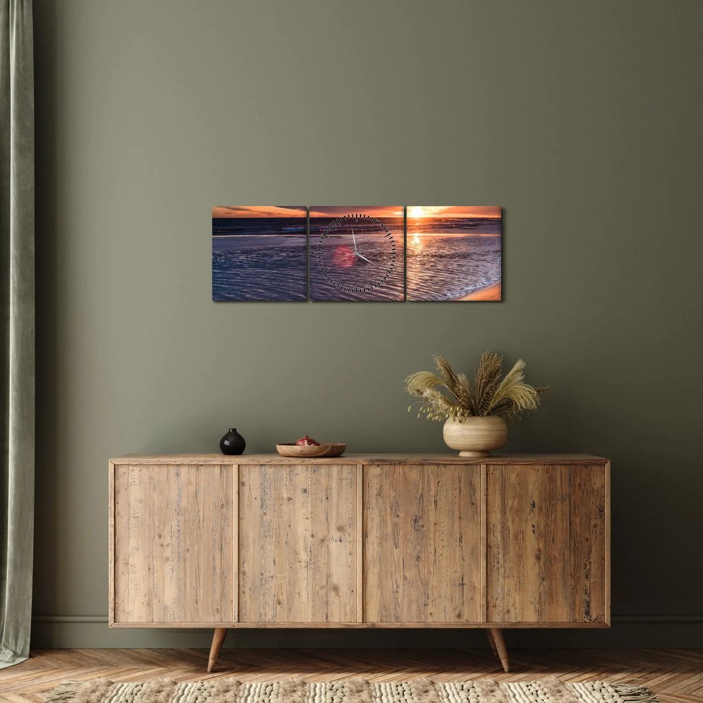 Tablou cu apus de soare (cu ceas) (90x30 cm)