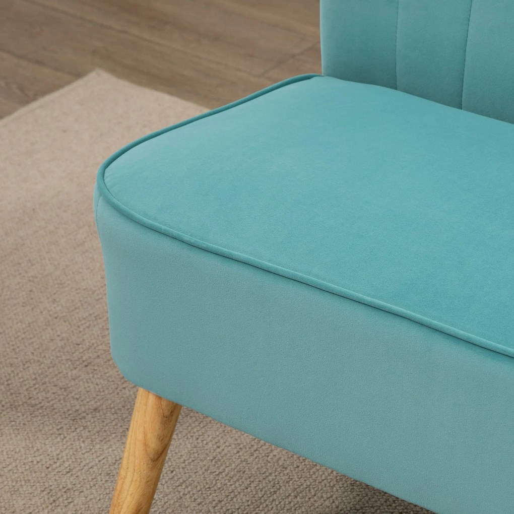 HOMCOM Canapea design retro 2 locuri, picioare din lemn, 117 cm x 56,5 cm x 77 cm, Verde | Aosom Romania