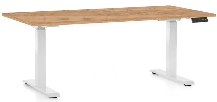 Masă înălțime reglabilă OfficeTech C, 160 x 80 cm, picioare albe, stejar kraft