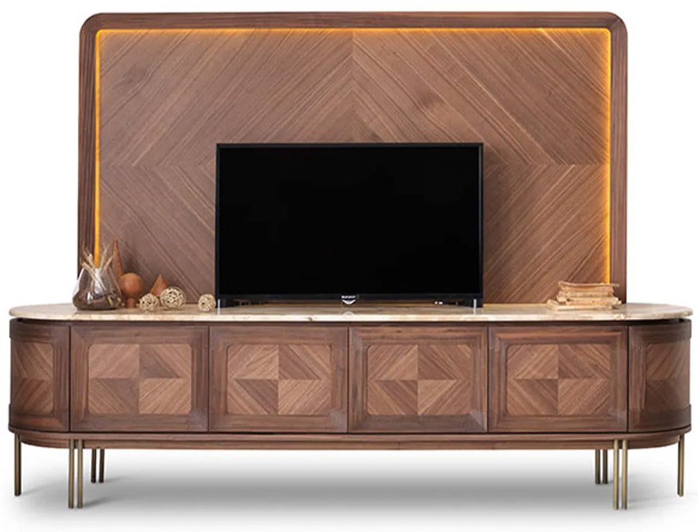 Set Living Emma, Nuc - Marmură Naturală 245x56x173cm Lemn