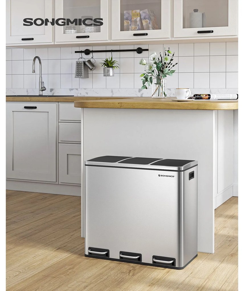 SongmicsHome Coș pentru sortarea deșeurilor SORT 54l (3x18 l), argintie