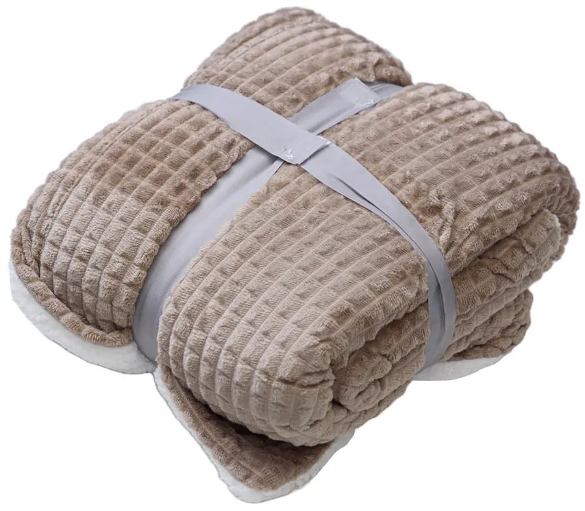 Patura de lux din microplus cu model/blana sintetica Culoare maro deschis, 150x200 cm