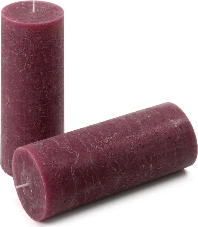 Set de lumânări rustice, 20 cm, Ø 7,5 cm, burgundy, 2 buc