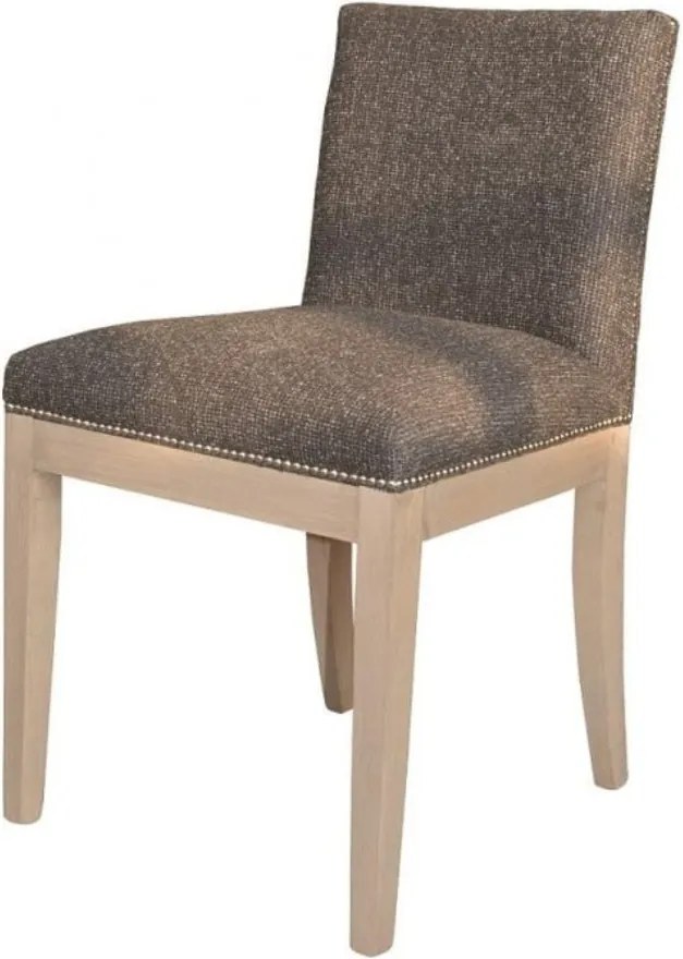 Scaun dining tapițat French Country din stofă tweed și lemn de fag, gri, cu ținte decorative pe șezut, 82 x 54 x 60 cm, „Luca”