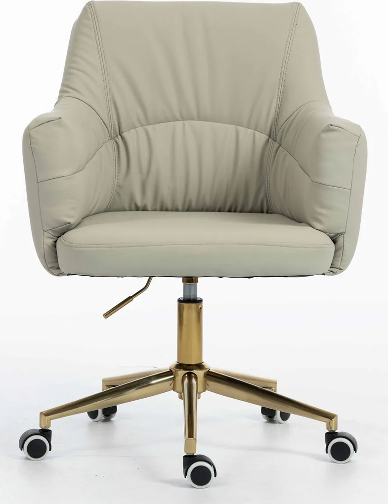 HR840K Scaun Culoarea Inului Piele Ecologica Premium Soft cu Bază Aurie