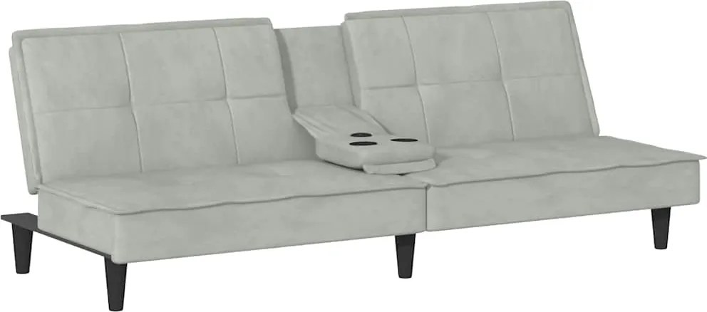 vidaXL Canapea extensibilă cu suporturi de pahar, gri deschis, catifea