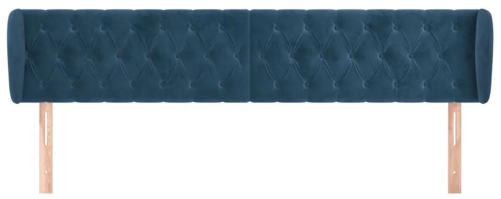 Tablie pat cu aripioare albastru inchis 183x23x78 88 cm catifea 1, Albastru inchis, 183 x 23 x 78 88 cm