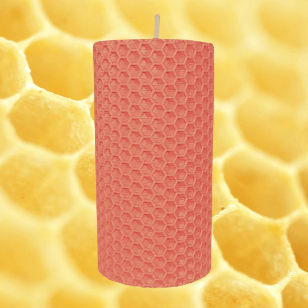 Lumanare Marturie din Ceara de Albine naturala tip fagure colorat Roz Coral 4,5 cm, 10 cm