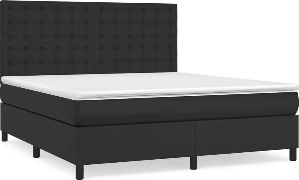 vidaXL Pat box spring cu saltea, negru, 160x200 cm, piele ecologică